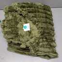 MEGO Fluffy Faux Rabbit Fur Throw, Cozy Wide Stripe Plush Fuzzy Blanket for Bed Couch Sofa Chair, Moss Green Shaggy Throw Bedroom Living Room, Furry Blanket for Kids Girls Adults, 50x60, Sage Green