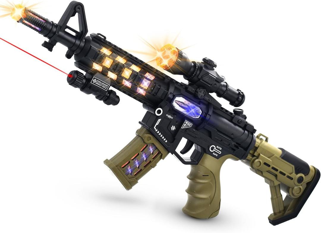 Light Up Machine Gun Toys with Infrared Ray & Cool Lighting & Fighting Sound & Unique Barrel Telescopic Action, Pretend Play Toy Handguns Party Favor, Gifts for Boys Girls (Batteries Not Included)