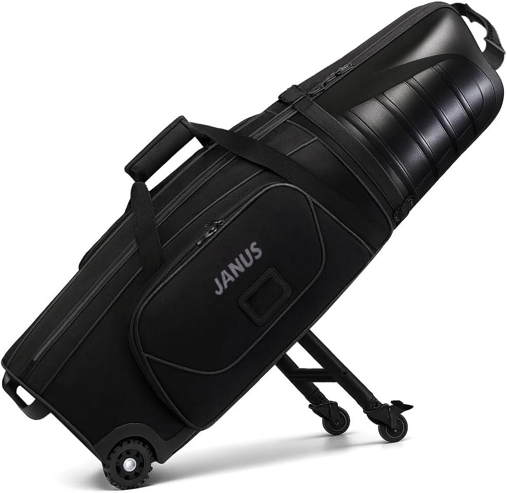 JANUS Golf Travel Bag Hard Case with Support Frame for Hands-Free 360 Spinner Wheels, Travel Bag for Airlines, ABS Hard Shell, Easy to Fold, Hand-Carry Option (Black)