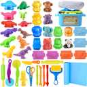 Dough Tool Set, 31 Pcs Basic Dough Tools Kits for Kids, Dough Accessories Includes Storage Container, Mat, 3D Animal, Cutters Roller, Rolling Pins, Safety Scissors