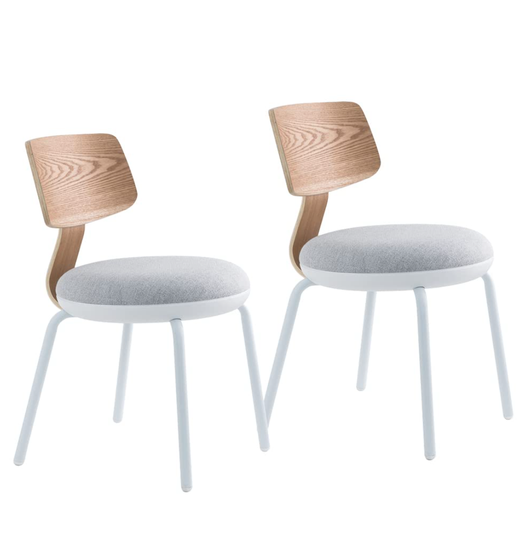 STARWAY Dining Chairs, Set of 2, Mid Century Modern Upholstered Chairs with Solid Wood Back & Sturdy Metal Legs, Modern Style Side Chairs Accent Chairs for Home, Bistro, Coffee Shops, 18.5", White