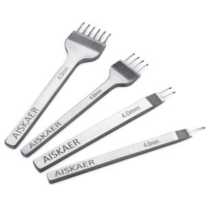Aiskaer Leather Stitching Punch Set, Diamond Chisel Tools, 4mm White Steel 1/2/4/6 Prong for Leather Craft DIY (Silver)