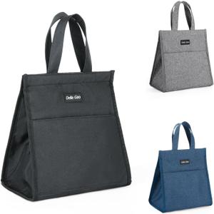 2 x Della Gao Insulated Lunch Bag for Women Men, Waterproof Small Lunch Tote Lunch Box, Reusable Lunch Bags for Work, Party, Travel and Picnic (Black)