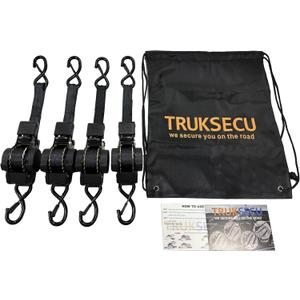 TRUKSECU Retractable Ratchet Straps, 1 Inch x 10 Feet, 2000 lbs Capacity, Heavy Duty Tie Down Set with Storage Bag, 4-Pack, Black