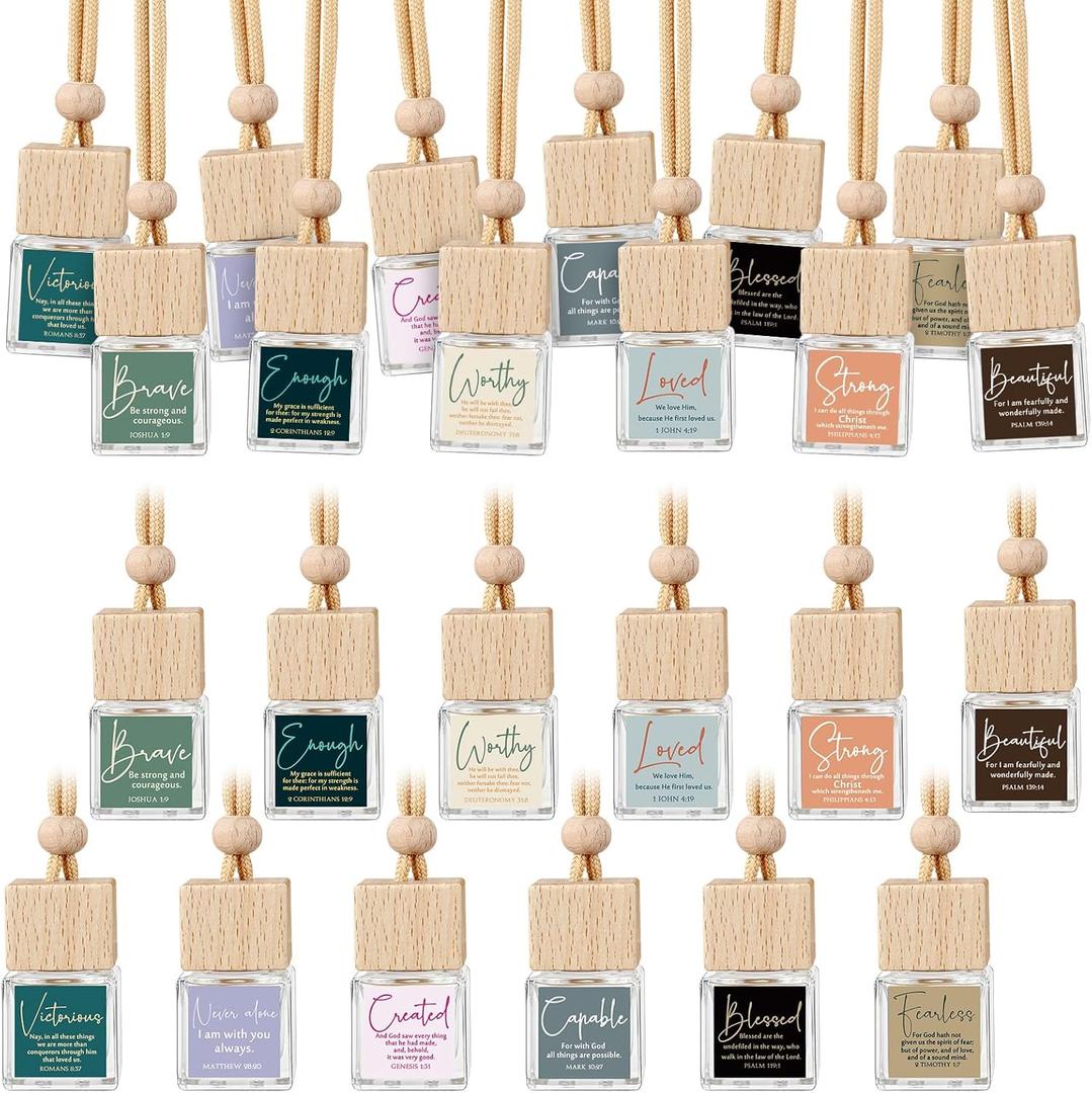 Funnymoom 12 Pack Mothers Day Church Gifts Bulk Christian Empty Hanging Car Diffuser Bottles Jesus Essential Oil Air Fresheners Christian Gifts for Women Mom Religious Party Favors (Square)