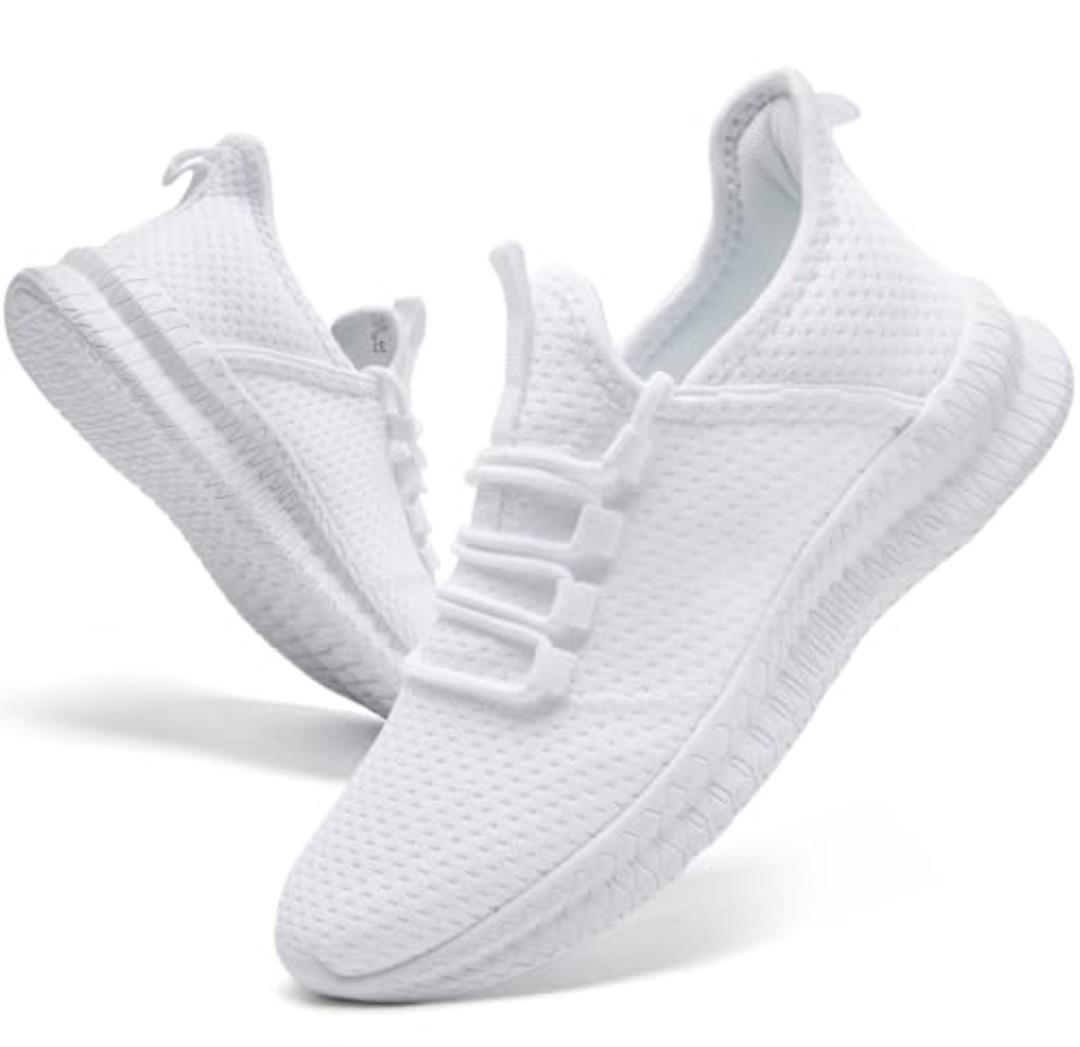 ZASJDG Running Shoes for Men Slip on Walking Shoes Lightweight Athletic Gym Workout Sneakers White Size 9.5