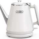 Hazel Quinn Electric Kettle - 1L/34oz Small Tea Kettle, 800W Fast Boil, All 304 Stainless Steel Interior, Double Wall for Cool Touch and Thermal, Auto Shut-Off, BPA-Free, Cordless - Pearl White