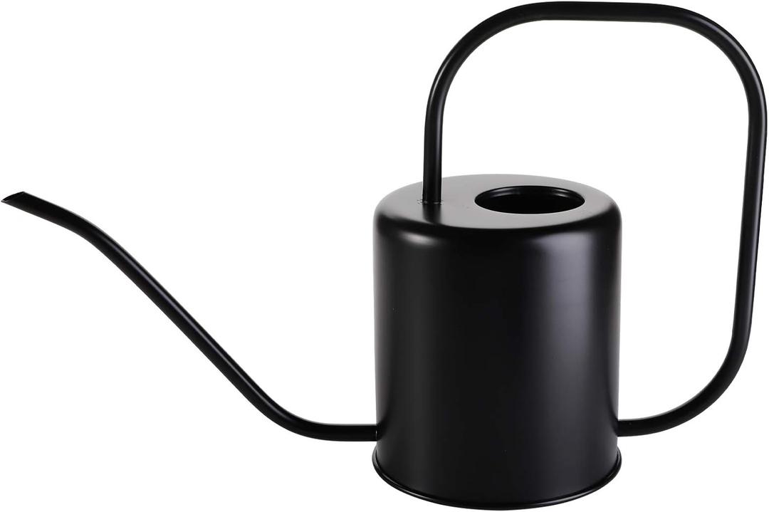 Fasmov 51 Oz Stainless Steel Watering Can Modern Style Watering Pot, Watering Can with Long Spout for Easy Pour, Water Outdoor Garden, Indoor Plant (Black)