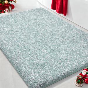 Yimobra Bathroom Rugs Non Slip Washable 24x17, Ultra Soft Absorbent Microfiber Bath Mat, Dual-Tone Decor Rug with Rubber Backing for Bathroom Floor, Tub and Shower, Home Essentials,Light Blue & White