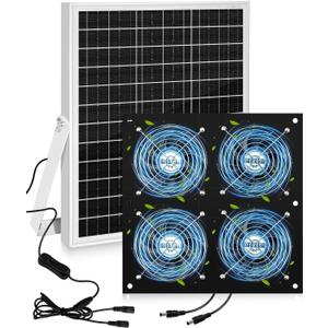 Solar Exhaust Fan for Chicken Coop with 25W Solar Panel & 4-Pack High-Speed Brushless DC Fans, Solar Powerd Shed Ventilation Fan for Chicken Coops, Greenhouses, Sheds, Pet Houses