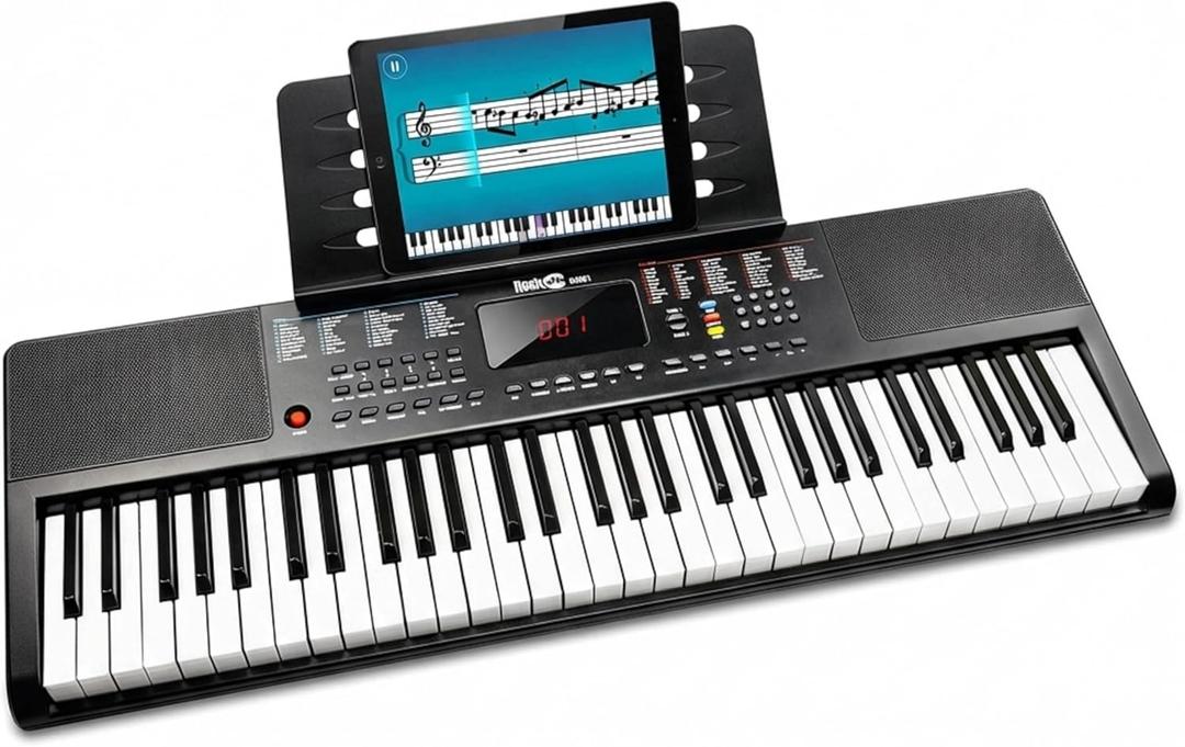 RockJam 61-Key Compact Keyboard Piano with LED Display, Keynote Stickers & Lessons