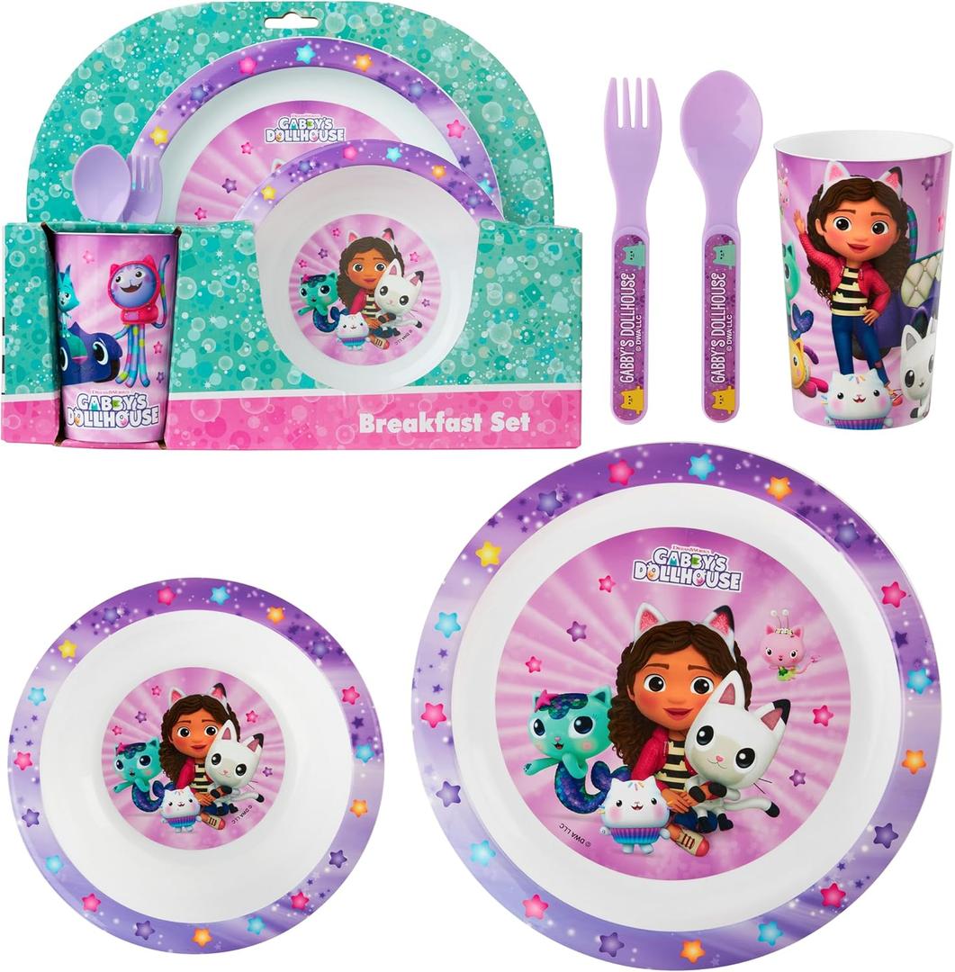 Get Trend Gabby's Dollhouse Dinnerware Sets for Kids, 5 Pc Tableware, Plate, Bowl, Cup, Spoon, Fork, Plates and Bowls Set, Gifts for Kids (Multi Gabby's Dollhouse)