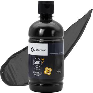 Artecho Black Acrylic Paint - Large 500ml Bottle, Non-Toxic, Ideal for Canvas, Rocks, Wood, Fabric, Ceramic