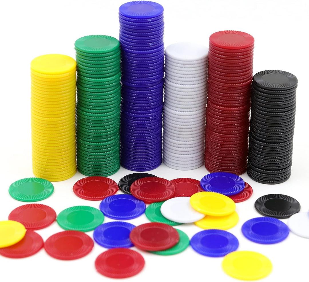 600Pcs Plastic Poker Mini Chips in 6 Colors Bulk Poker Card Game Chips for Game Play Learning Math Counting Kids Teaching Rewards2.2CM in Diameter