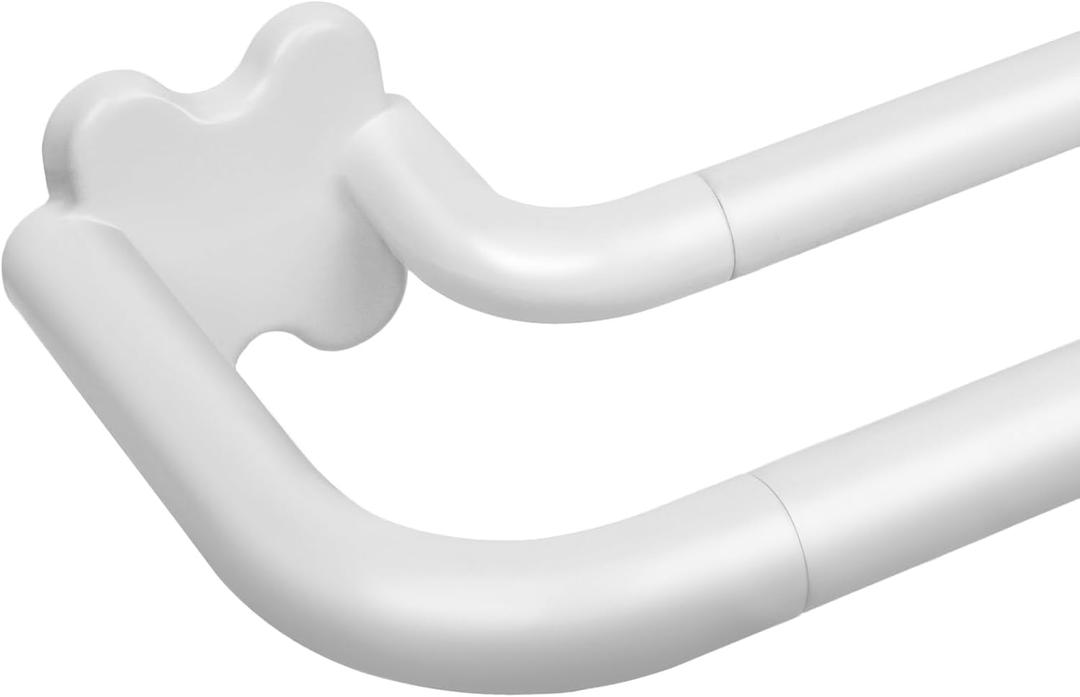 Long Double Curtain Rods for Windows, USFOOK Blackout Wrap Around Curtain Rod 32 to 115, 3/4 Inch Heavy Duty Dual Curtain Rods for Living Room, White