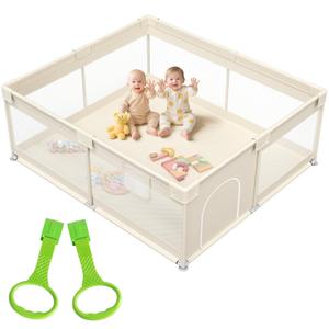 Mloong Large Baby Playpen for Toddler - 69×59in Baby Playpen Kids Playard with Storage Bag Play Pen Active Center Beige