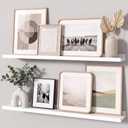 White Picture Ledge Shelves for Wall, 4.5" Deep Wood Floating Shelves with Lip for Bedroom, Living Room, 30" Width, Color White Set of 2