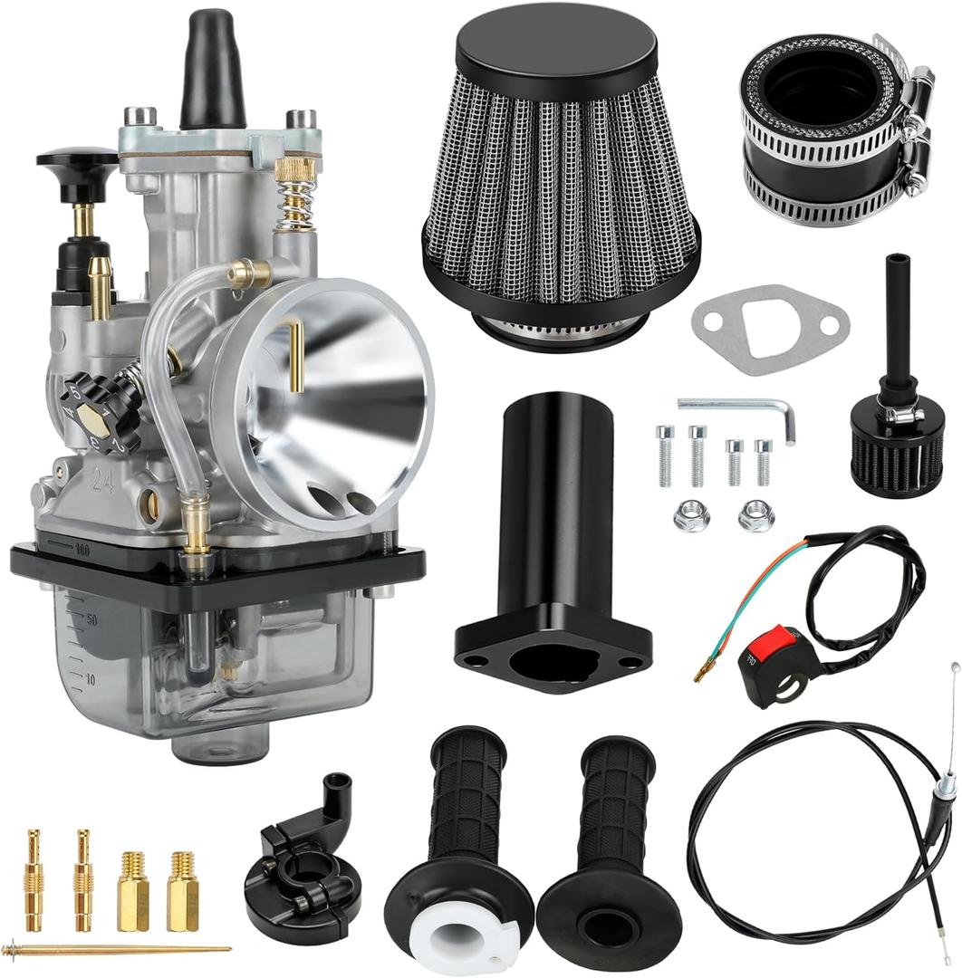 HIAORS PWK 24mm Carburetor Carb Throttle Assembly Jet for Predator 212 196cc 200cc 224cc 6.5HP Engine Coleman CT200U BT200X Mini Bike CT200U-EX Baja Warrior MB200 KT196 Go Kart Race Parts (Black)