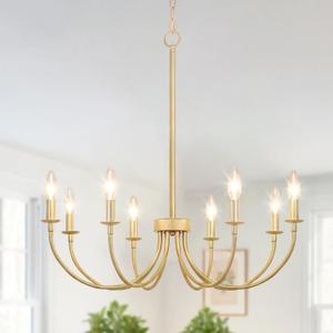 Gold Chandelier, 8-Light Farmhouse Chandeliers for Dining Room, Farmhouse Dining Room Light Fixtures, Modern Candle Chandelier Light Fixtures for Bedroom, Foyer, Living Room, Entryway