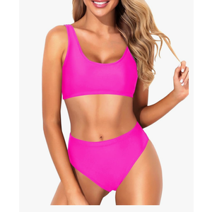Tempt Me Women Two Piece Scoop Neck Bikini Crop Top Swimsuit Sporty High Waisted Bathing Suit, Size: S