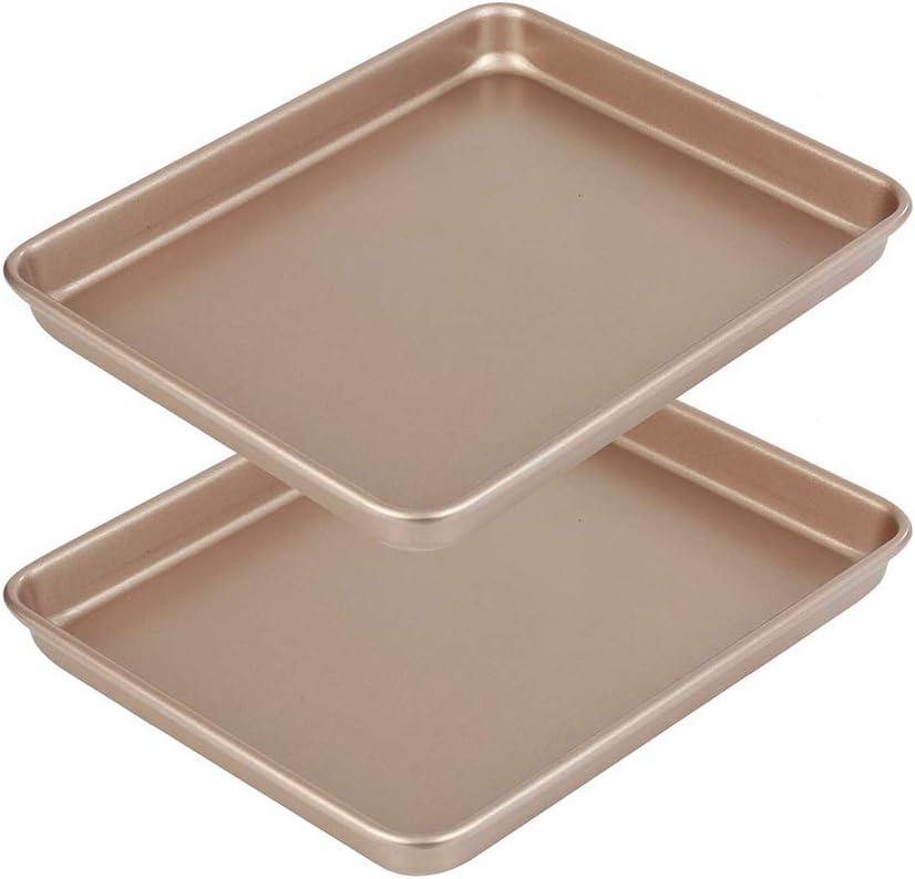 11 Inch Baking Sheets Pan Nonstick Set of 2, Walooza Cookie Sheet Replacement Toaster Oven TrayDeep Size 1 inch Bakeware, Non Toxic & Heavy Duty & Easy Clean (Champagne Gold)