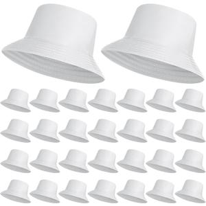 Haysandy 30 Pieces Solid Bucket Hat Bulk Packable Fishing Hats Travel Bucket Hat Beach Fishing Cap for Women Men (One Size, White)