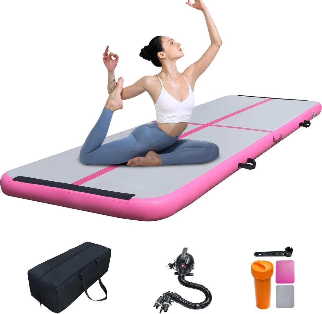 Jospolf 6.6ft Inflatable Gymnastics Air Tumbling Mat Air Cushion for Yoga Fitness Taekwondo Somersault Exercise Training with Electric Pump（Pink）