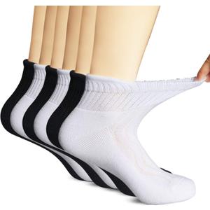 MD 6 Pairs Non-Binding Men's Moisture Wicking Cushion Quarter Bamboo Diabetic Socks 13-15 3Black/ 3White