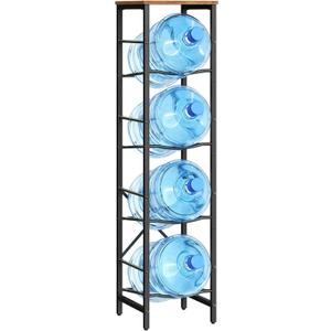HOOBRO Water Jug Rack, Water Bottle Holder, 5 Gallon Water Jug Rack, 4-Tier Water Cooler Storage Rack, Water Dispenser Stand, for Kitchen, Living Room, Office, Rustic Brown and Black BF02ST01