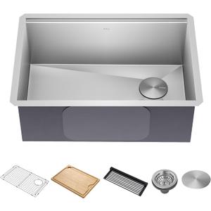 KRAUS Kore 27-Inch Undermount Workstation 16 Gauge Single Bowl Stainless Steel Kitchen Sink with Accessories, KWU110-27