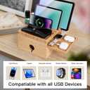 Bamboo Charging Station for Multiple Devices, Desktop Charger Organizer with Small Tray, Compatible with Cell Phone, Tablet, Earphones (with 5-Cable, No USB Charger)