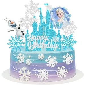 8 Pcs Cute Anime Birthday Cake Toppers, Snow Theme Princess Cake Decorations for Ice Party Supplies