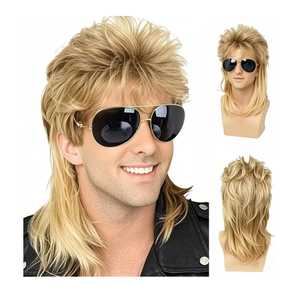Sallcks Mullet Wig for Men 70s 80s Costume Fancy Party Wig Long Blonde Curly Punk Rocker Halloween Wigs for Male Guys