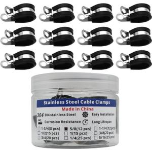 3 x 12Pcs Premium Stainless Steel Cable Clamps - 5/8 inch 304 Stainless Steel with Rubber Cushioned Insulation for Secure Installation of Pipes Tubes, and Wires