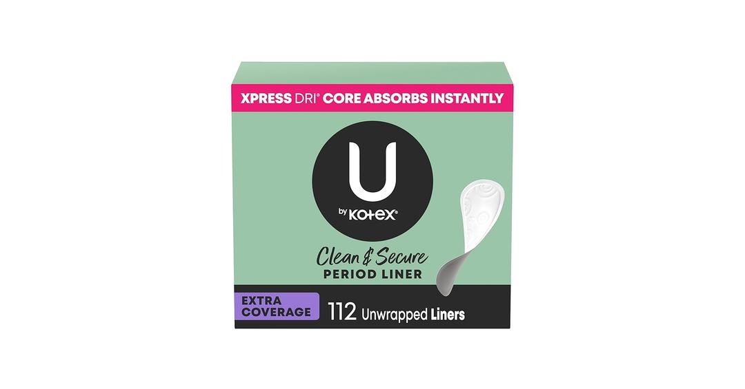 U by Kotex Panty Liners, Clean & Secure, Light Absorbency, Extra Coverage, 112 Count 