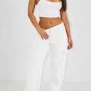 Waitfairy Wide Leg Sweatpants Women Cargo Pants Fleeece High Waisted Baggy Sweatpants for Women Casual Pants with 8 Pockets (White, L)