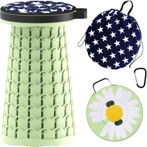 ALEVMOOM Upgraded Telescoping Collapsible Stool with Cushion, Folding Stool with Printing Portable Retractable Foldable Seat Max Load 600lbs for Adults Camping Fishing Outdoor (10.2x10.2x18.1", Daisy)