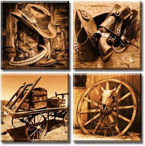 DJSYLIFE Western Decor Cowboy Wall Art for Men's Bedroom Office Canvas Printed Poster Home Decoration Artwork 12" W x 12 H x 4