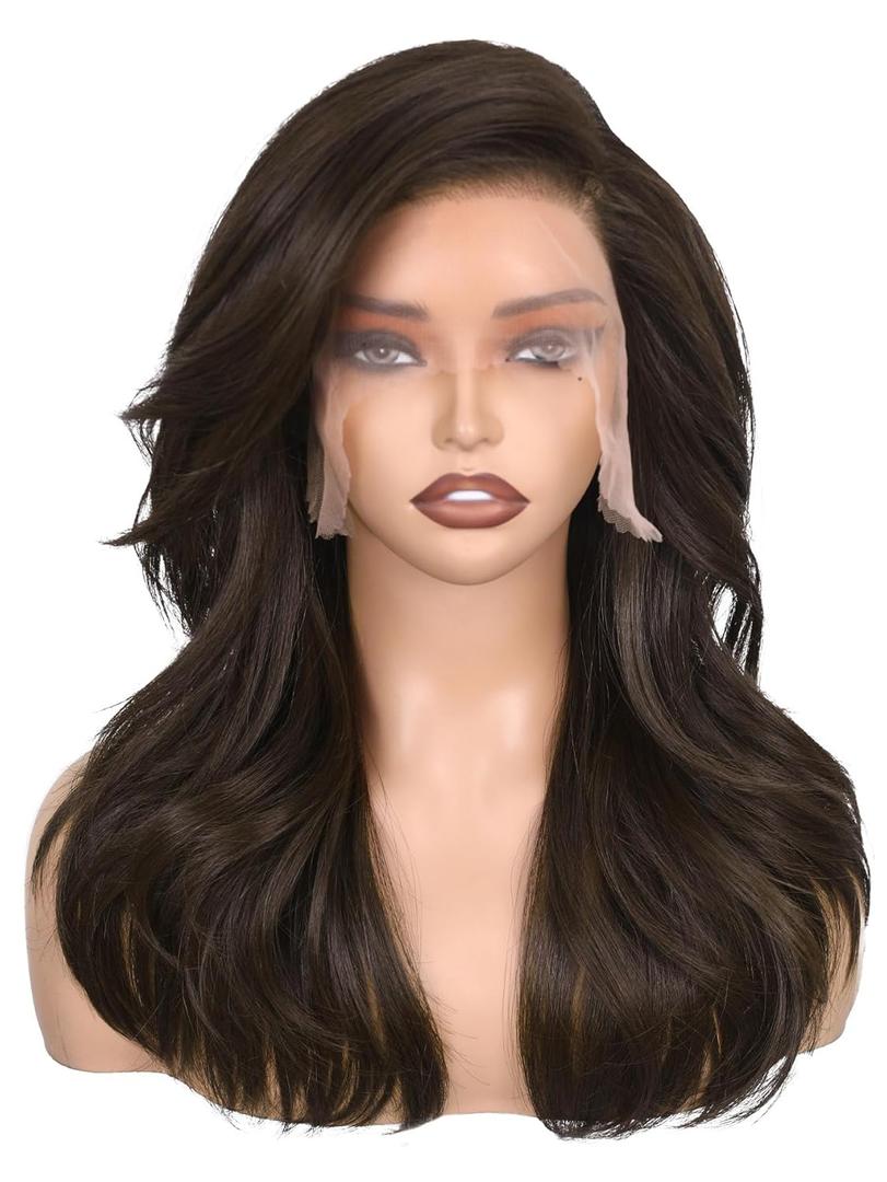 FAVE 18 Inch Brown Layered Wig 136 HD Lace Front Wig Pre-Plucked Hairline Kanekalon Futura Synthetic Wig for Women Daily Use Layered Hair with Butterfly Cut