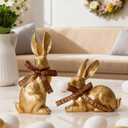 DN DECONATION Easter Decorations Bunny Figurines Set of 2 - Rabbit Statues Fur Textured Farmhouse Spring Home Decor, Gold & Brown Resin Easter Tabletop Vintage Decor for Shelf, Mantel, Coffee Table