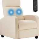 BestMassage | Recliner Chair | with 2 Point Massage Function | Textile Beige | with Lumbar Support, Adjustable Push Back, Footrest & Padded Seat | Easy Assembly | for Living Room, Home Theatre