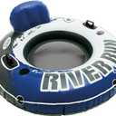 INTEX 58825EP River Run 1 Inflatable Floating Lounge: Comfortable Backrest  Built-in Cup Holders  Durable Grab Handles  All Around Grab Rope  220lb Weight Capacity Blue
