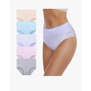 coskefy Women's High Waisted Cotton Underwear Soft Breathable Panties Stretch Briefs Ladies Panties 5 Pack, Size:XL