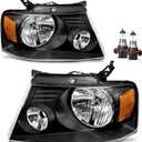 Headlights Assembly Compatible with 04-08 Ford F150 Pickup/06-08 Mark LT, Headlamp for 2004-2008 Headlight Black Housing Amber Reflector