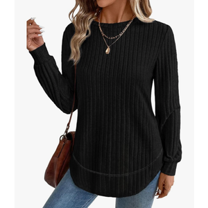 OFEEFAN Tunic Tops for Women Loose Fit Dressy Long Sleeve Shirts Womens Sweaters Crew Neck Fall Clothing with Curved Hem. XL