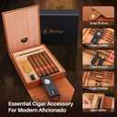 Premium Leather Cigar Humidor Set - Cedar Wood Liner, with Gold Cigar Holder, Embedded Gold Hygrometer, V Cigar Cutter & Punch, Humidifier, Precious Travel Cigar Case for Birthday Gift, Festival (Medium, Brown)