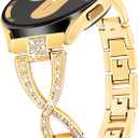 20mm X-Shape Band for Samsung Galaxy Watch 7 6 5 4 FE Band 40mm 44mm /5Pro/6 4 Cassic/Watch 3 41mm/Active 2, Women Bling Diamond Metal Strap for Samsung Watch Bands 7 6 5 4 FE-Gold