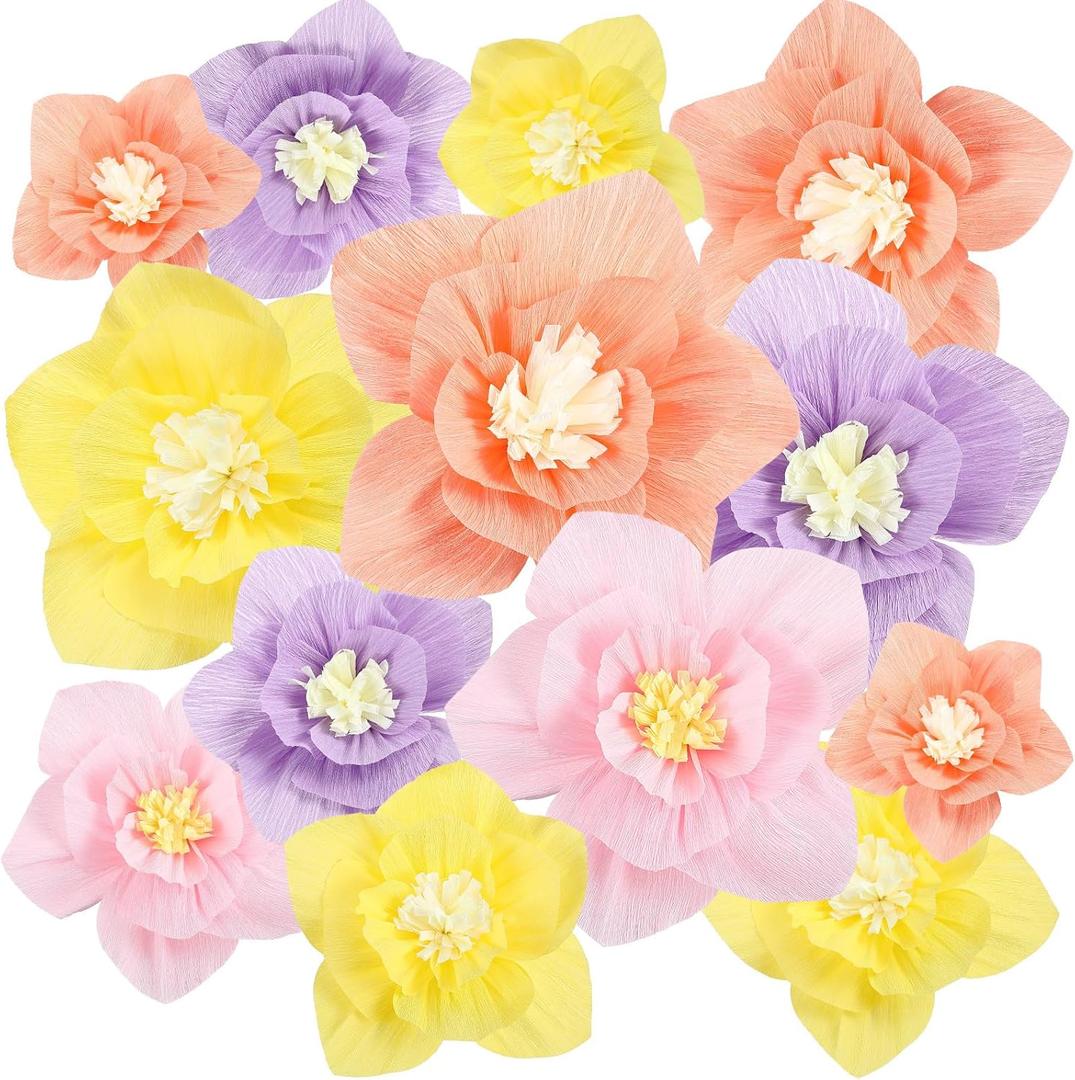 Cholemy 24 Pcs Tissue Paper Flowers, Crepe Paper Flowers Decorations 8" 10" 12" for Wedding Party Baby Bridal Shower Carnival Party Birthday Nursery Wall Decor (Multi Colors)