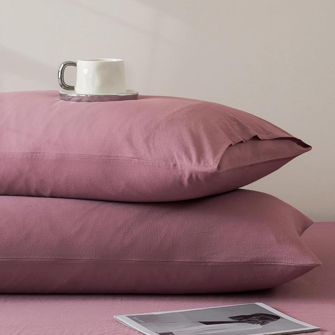 JELLYMONI Pillowcases King Set of 2 Washed Cotton Envelope Pillow Covers Linen-Like Texture,Maroon 2036in Bed Pillow Cases Soft Breathable (Pillows are not Included)