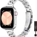 STIROLL Thin Replacement Band Compatible for Apple Watch 38mm 40mm 41mm 42mm 44mm 45mm 46mm 49mm, Stainless Steel Metal Wristband Women Men for iWatch Ultra SE Series 10/9/8/7/6/5/4/3/2, Silver (38mm/40mm/41mm/42mm(Series 10))